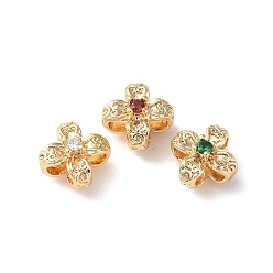 Real 18K Gold Plated Brass Beads, with Glass Rhinestone, Flower, Real 18K Gold Plated, 8x8x5.5mm, Hole: 1mm