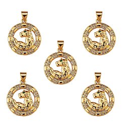 Real 18K Gold Plated 5Pcs Brass Micro Pave Clear Cubic Zirconia Pendants, Long-Lasting Plated, Flat Round with Leopard, Real 18K Gold Plated, 25x18x3mm, Hole: 4X3mm