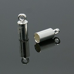 Silver Brass Cord Ends, Nickel Free, Silver Color Plated, 9x3.5mm, Hole: 1.5mm, 3mm inner diameter