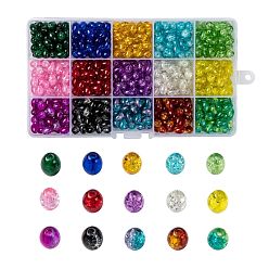 Mixed Color 15 Colors Transparent Crackle Glass Beads, Oval, Mixed Color, 8x5.5~6mm, Hole: 1mm, 15 colors, 45pcs/color, 675pcs/box