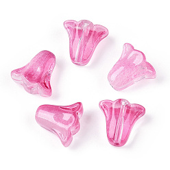 Hot Pink Spray Painted Transparent Glass Beads, Tulip Flower, Hot Pink, 10x11x5.5mm, Hole: 1mm