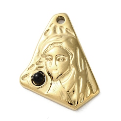 Black Onyx PVD Vacuum Plating 316 Stainless Steel Pendants, with Natural Black Onyx(Dyed & Heated), Triangle, Real 18K Gold Plated, 24x18.5x3.5mm, Hole: 1.8mm