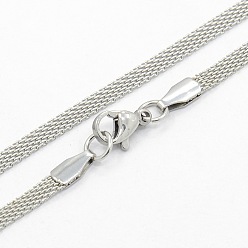 Stainless Steel Color Men's 304 Stainless Steel Mesh Chain Necklaces, with Lobster Claw Clasps, Stainless Steel Color, 19.7 inch(50cm)