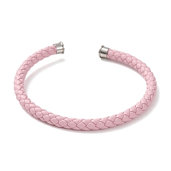 Pink Плетеные браслеты-манжеты из микрофибровой кожи, с конца шнура латуни, стойки покрытие, платина, розовые, внутренний диаметр: 2.24x2.32 дюйм (5.7x5.9 см)
