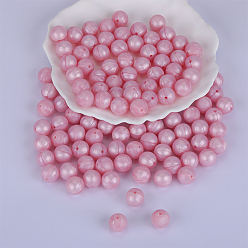 Pearl Pink Round Silicone Focal Beads, Chewing Beads For Teethers, DIY Nursing Necklaces Making, Pearl Pink, 15mm, Hole: 2mm