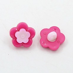 Fuchsia Acrylic Shank Buttons, Plastic Buttons, 1-Hole, Dyed, Flower Plum Blossom, Fuchsia, 14x3mm, Hole: 4x2mm