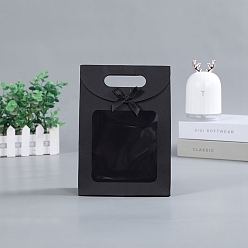 Black Rectangle Kraft Paper Gift Bags, with Bowknot and Clear Window, Black, 6x12x16cm