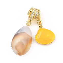 Gold Brass Micro Pave Clear Cubic Zirconia Pendants, with Enamel & Resin, Shell Shape Charms, Rack Plating, Long-Lasting Plated, Lead Free & Cadmium Free, Real 18K Gold Plated, Gold, 35mm, Hole: 3mm