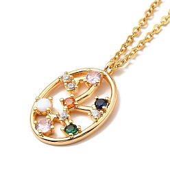 Sagittarius Colorful Cubic Zirconia Constellation Pendant Necklace, Golden 304 Stainless Steel Jewelry for Women, Sagittarius, 15.75 inch(40cm)