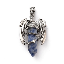 Blue Spot Jasper Natural Blue Spot Jasper Pointed Pendants, Faceted Bullet Charms, with Rack Plating Platinum Tone Alloy Dragon Findings, Cadmium Free & Lead Free, 39~41x24~25x13~14mm, Hole: 4x8mm