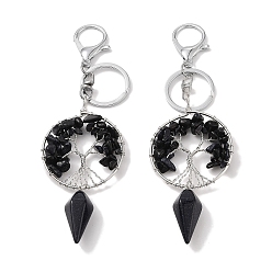 Blue Goldstone Synthetic Blue Goldstone Keychain, with Platinum Brass & Iron Findings, Long-Lasting Plated, Lead Free & Cadmium Free, Flat Round with Tree of Life, 15.7cm