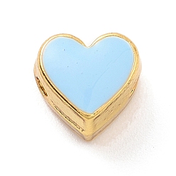 Светло-Голубой Экологически чистые латунные эмалевые бусины с покрытием стойки, без кадмия и без свинца, долговечный, реальный 18 k позолоченный, сердце, Небесно-голубой, 7x7.5x5 мм, отверстие : 1.2 мм