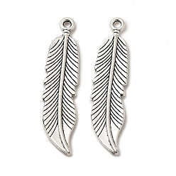 Античное Серебро Сплавочные подвески тибетского стиля, без кадмия, без никеля и без свинца, перо, античное серебро, 45.5x11x2.5 мм, отверстие : 2 мм