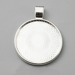 Silver Alloy Pendant Cabochon Settings, Flat Round, Silver, Tray: 25mm, 35.5x27.5x5.5mm, Hole: 6x4mm