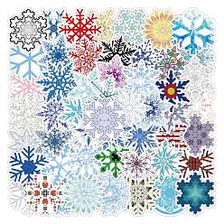 Mixed Color Christmas Waterproof PVC Plastic Sticker Labels, Self-adhesion, for Suitcase, Skateboard, Refrigerator, Helmet, Mobile Phone Shell, Snowflake Pattern, Mixed Color, 50~70mm, 50pcs/set