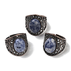 (306FM) Жонкиль матовый с лаймовой подкладкой Овальные регулируемые кольца из натуральной голубой пятнистой яшмы, без свинца и без кадмия, латунные кольца на палец с красной медью для женщин и мужчин, 24.4 мм, внутренний диаметр: 19.2 мм