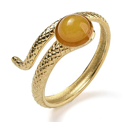 Желтый Агат Перстни из натурального желтого агата, змея 304 кольца для открытой манжеты из нержавеющей стали с ионным покрытием (IP), реальный 18 k позолоченный, внутренний диаметр: 17 мм