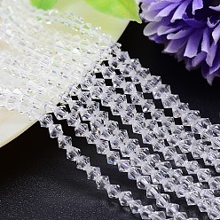 Clear Faceted Imitation Austrian Crystal Bead Strands, Grade AAA, Bicone, Clear, 4x4mm, Hole: 0.7~0.9mm, about 200pcs/strand, 28 inch