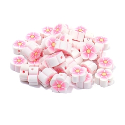 Pink Handmade Polymer Clay Beads, Plum Blossom, Pink, 10x4.5mm, Hole: 1.5mm