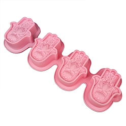 Pink Hamsa Hand/Hand of Miriam with Evil Eye DIY Silicone Soap Molds, for Handmade Soap Making, Pink, 105x330x25mm, Inner Size: 70x85mm