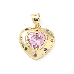 Золотой Подвески из латуни и кубического циркония, сердечки на день святого валентина, красочный, золотые, 16x15.5x5 мм, отверстие : 4.5x3 мм