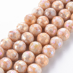 Orange Opaque Baking Painted Glass Beads Strands, Faceted, Round, Orange, 10x9.5mm, Hole: 1.2mm, about 38~40pcs/strand, 14.96 inch~15.75 inch(38cm~40cm).