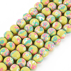 Light Khaki Handmade Polymer Clay Beads Strands, Round, Light Khaki, 8~9x8mm, Hole: 1.8mm, about 40pcs/strand, 12.80 inch~12.99 inch(32.5~33cm)