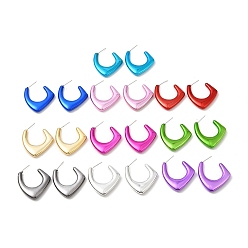 Mixed Color Polygon Acrylic Stud Earrings, Half Hoop Earrings with 316 Surgical Stainless Steel Pins, Mixed Color, 31x4.5mm