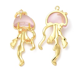 PeachPuff Resin Imitation Jelly Pendants, Jellyfish Charms with Rack Plating Real 18K Gold Plated Brass Findings, Cadmium Free & Lead Free, Long-Lasting Plated, PeachPuff, 45x21.5x9.5mm, Hole: 1.6mm