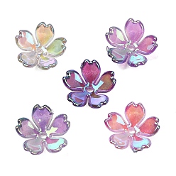 Dark Orchid UV Plating Opaque Acrylic Beads, Iridescent, Flower, Gradient Color, Dark Orchid, 11x11.5x4mm, Hole: 1.4mm
