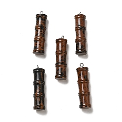 Mahogany Obsidian Natural Mahogany Obsidian Pendants, Bamboo Stick Charms, with Stainless Steel Color Tone 304 Stainless Steel Loops, 45x12.5mm, Hole: 2mm