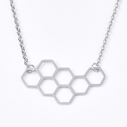 Stainless Steel Color 201 Stainless Steel Pendant Necklaces, with Cable Chains, Honeycomb, Stainless Steel Color, 17.7 inch(45cm), 2mm, Honeycomb: 20x34.5x1mm