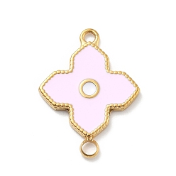 Pink 304 эмалированные подвески из нержавеющей стали, цветок ссылки, ионное покрытие (ip), реальный 14 k позолоченный, розовые, 24x18x2 мм, отверстие : 2 мм