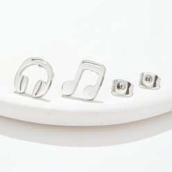 Musical Note 304 Stainless Steel Asymmetrical Earrings, Stud Earrings for Women, Musical Note Pattern, 10mm