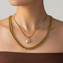 Золотой 2 шт. леопардовые латунные ожерелья с подвесками из кубического циркония, 201 комплекты цепочек панцирного плетения из нержавеющей стали для женщин, повседневная праздничная одежда, золотые, 17.72~23.62 дюйм (45~60 см)