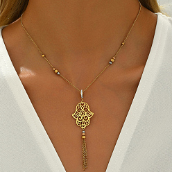 Золотой Богемный винтажный нержавеющая сталь кристалл горный хрусталь геометрические полые цветы кисточки ожерелья для женщин, золотые, 16.34 дюйм (41.5 см)