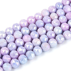 Сливовый Антикоррозийные гальванические стеклянные бусины, имитация драгоценных камней, круглые, с покрытием AB цвета, граненые, два тона, слива, 5.6~6 мм, отверстие : 1 мм, около 69~71 шт / нитка, 14.96~15.35'' (38~39 см)