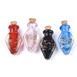 Mixed Color Luminous Handmade Gold Sand Lampwork Pendants, with Wood Stopper, Perfume Bottle, Mixed Color, 31.5~32x17.5~18x9~9.5mm, Hole: 4.5mm, Bottle Capacity: 0.5ml(0.017 fl. oz)