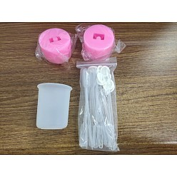 Hot Pink Footprint DIY Straw Topper Silicone Molds Decoration Kit, with Plastic Transfer Pipettes & Stirring Rod, Silicone Measuring Cup, Latex Finger Cots, Hot Pink, 58x41mm, Hole: 9mm, Inner Diameter: 14mm, 2pcs