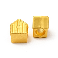 Matte Gold Color Rack Plating Alloy European Beads, Large Hole Beads, House, Matte Gold Color, 10x9x7.5mm, Hole: 4.5mm
