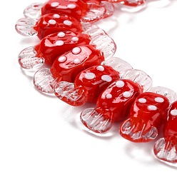 Red Handmade Lampwork Beads, Bumpy, Candy with Spot, Red, 26~29x9x7.5~8mm, Hole: 1mm