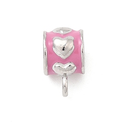 Pink Поручни из латунной эмали, сердце, стойки покрытие, долговечный, без кадмия и без свинца, платина, розовые, 10x6.5x8 мм, отверстие : 1.5 мм, внутренний диаметр: 4 мм