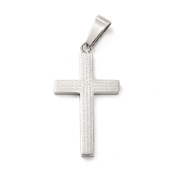 Stainless Steel Color 304 Stainless Steel Pendants, Cross with Word Charms, Stainless Steel Color, 37.5x21x3mm, Hole: 10.2x5.5mm