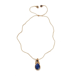 Lapis Lazuli Natural Lapis Lazuli Teardrop Pendant Necklace, Adjustable Braided Wax String Choker Necklace, 31.89 inch(81cm)