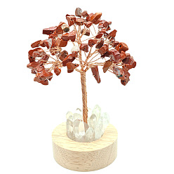 Red Jasper Natural Red Jasper Chips Tree Night Light Lamp Decorations, Wooden Base with Copper Wire Feng Shui Energy Stone Gift for Home Desktop Decoration, 120mm