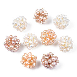 Mixed Color Round Natural Cultured Freshwater Pearl Beads, Handmade Ball Cluster Beads, Mixed Color, 15.5~17mm, Hole: 1.8mm