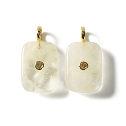 Lemon Quartz Natural Lemon Quartz Pendants, Heated, Rectangle Charms with Brass Micro Pave Cubic Zirconia Findings, Golden, 33.5x19.5x9.5mm, Hole: 3.5mm