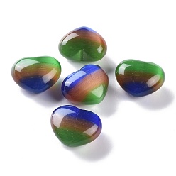 Colorful Cat Eye Beads, No Hole Beads, Heart, Colorful, 25x30x15mm