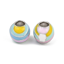 Real Platinum Plated Brass Enamel European Beads, Large Hole Beads, Round, Colorful, Real Platinum Plated, 10mm, Hole: 4.5mm