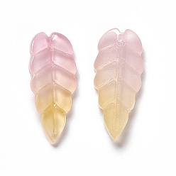 Pink Electroplate Glass Pendant, Leaf, Pink, 23x10x3mm, Hole: 1.2mm